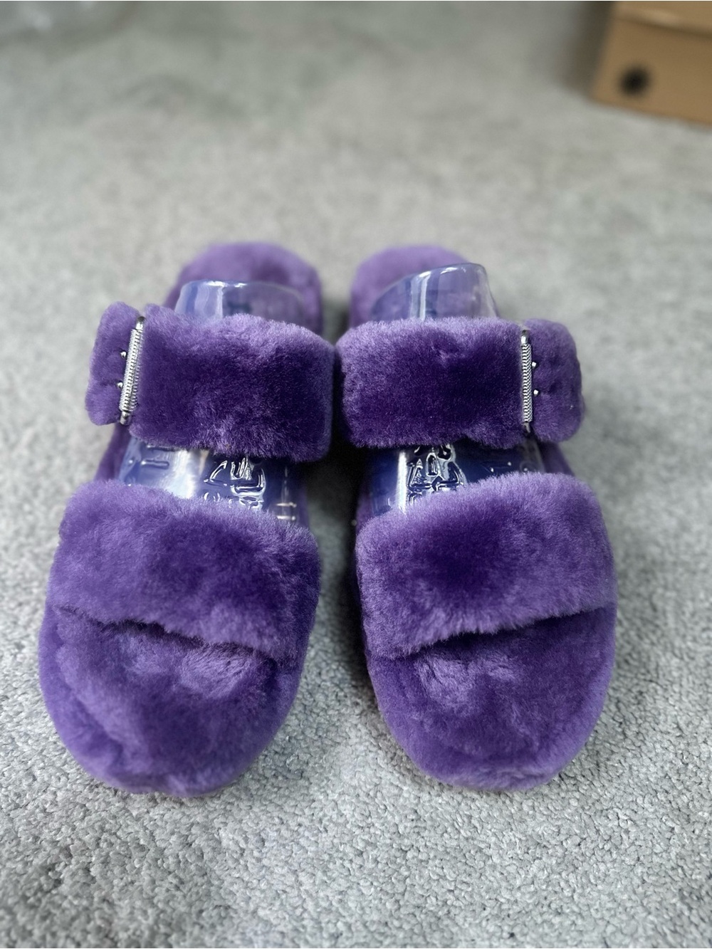 Women’s UGG Fuzz Yeah Purple Faux Fur Double-Strap Slides